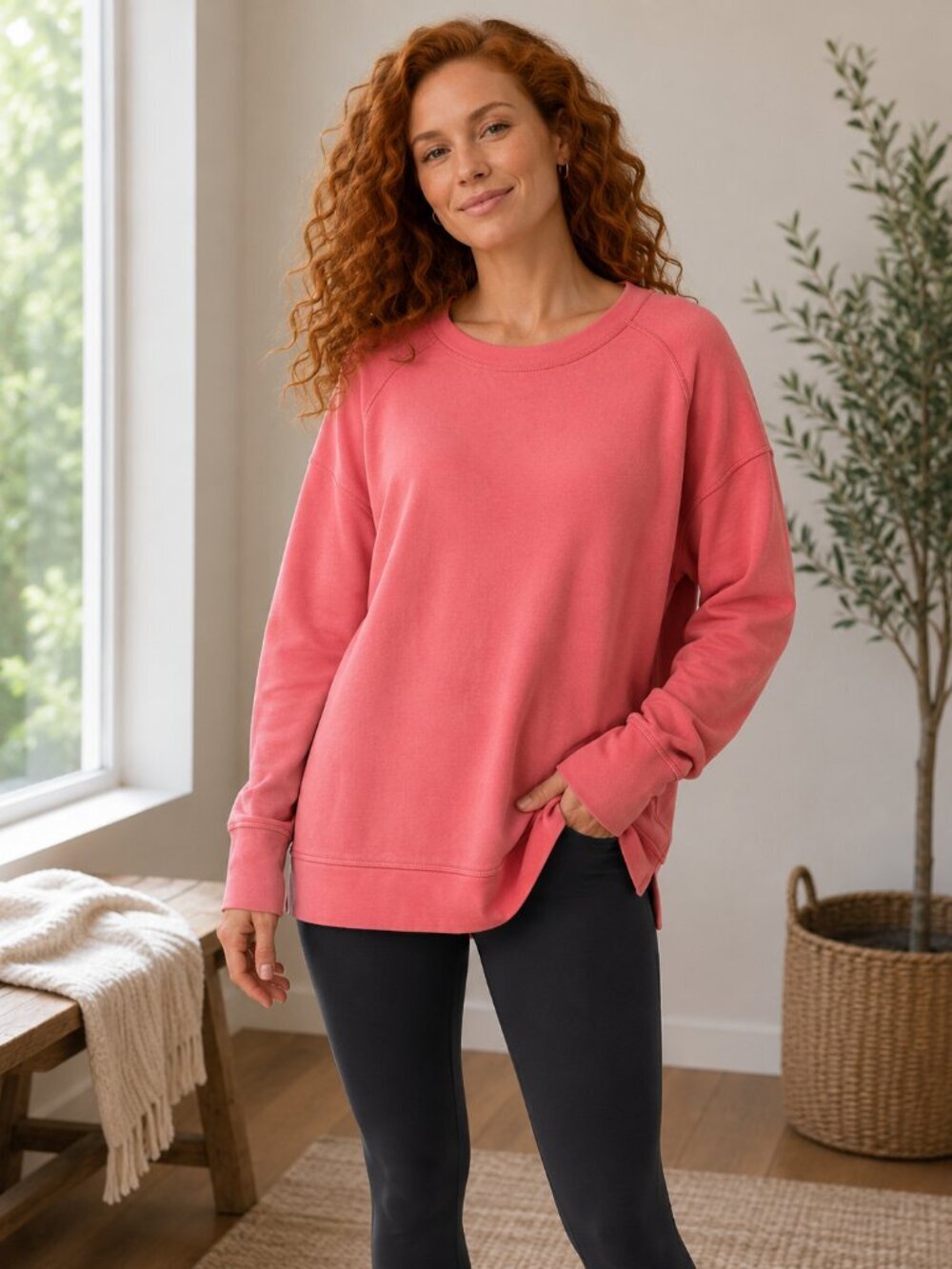 Sweaty Betty Pink French Terry Sweatshirt Thumb Holes M